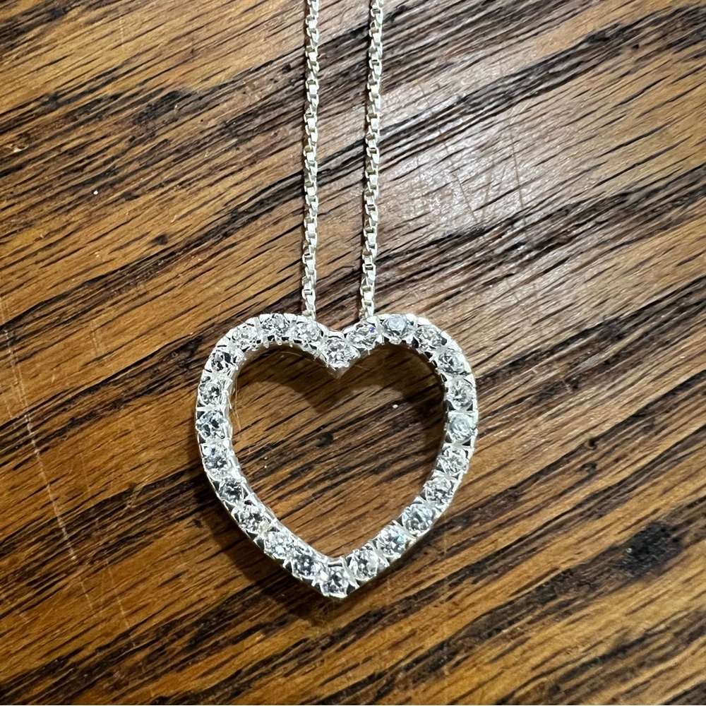 Vintage Y2K 925 Silver CZ Heart Necklace